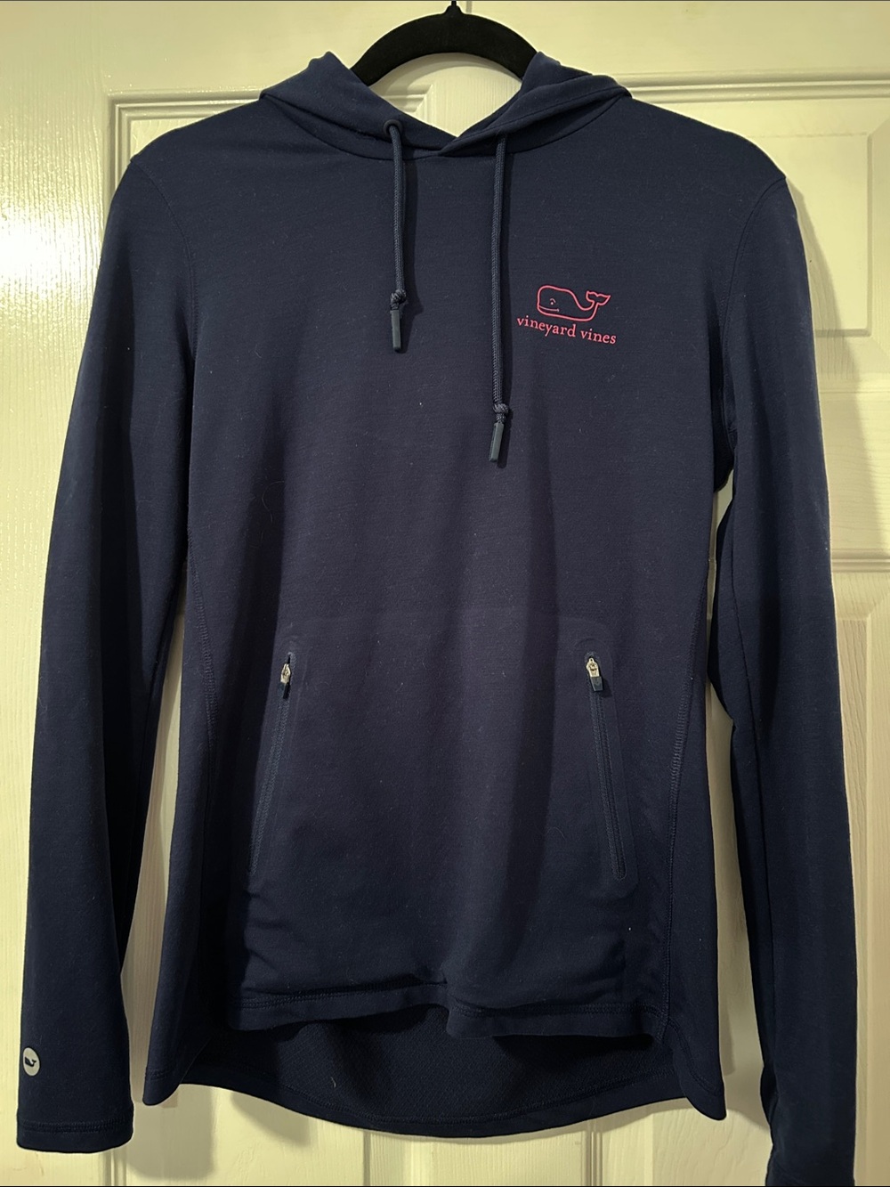 Vineyard Vines Navy Pullover Hoodie with Pink Whale Emblem